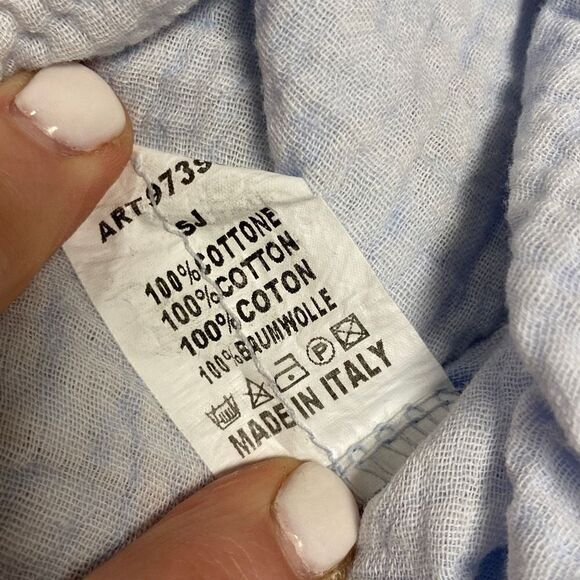 Blue Tie Dye V-Neck Short Sleeve Gauze Top One Size - Picture 4 of 4